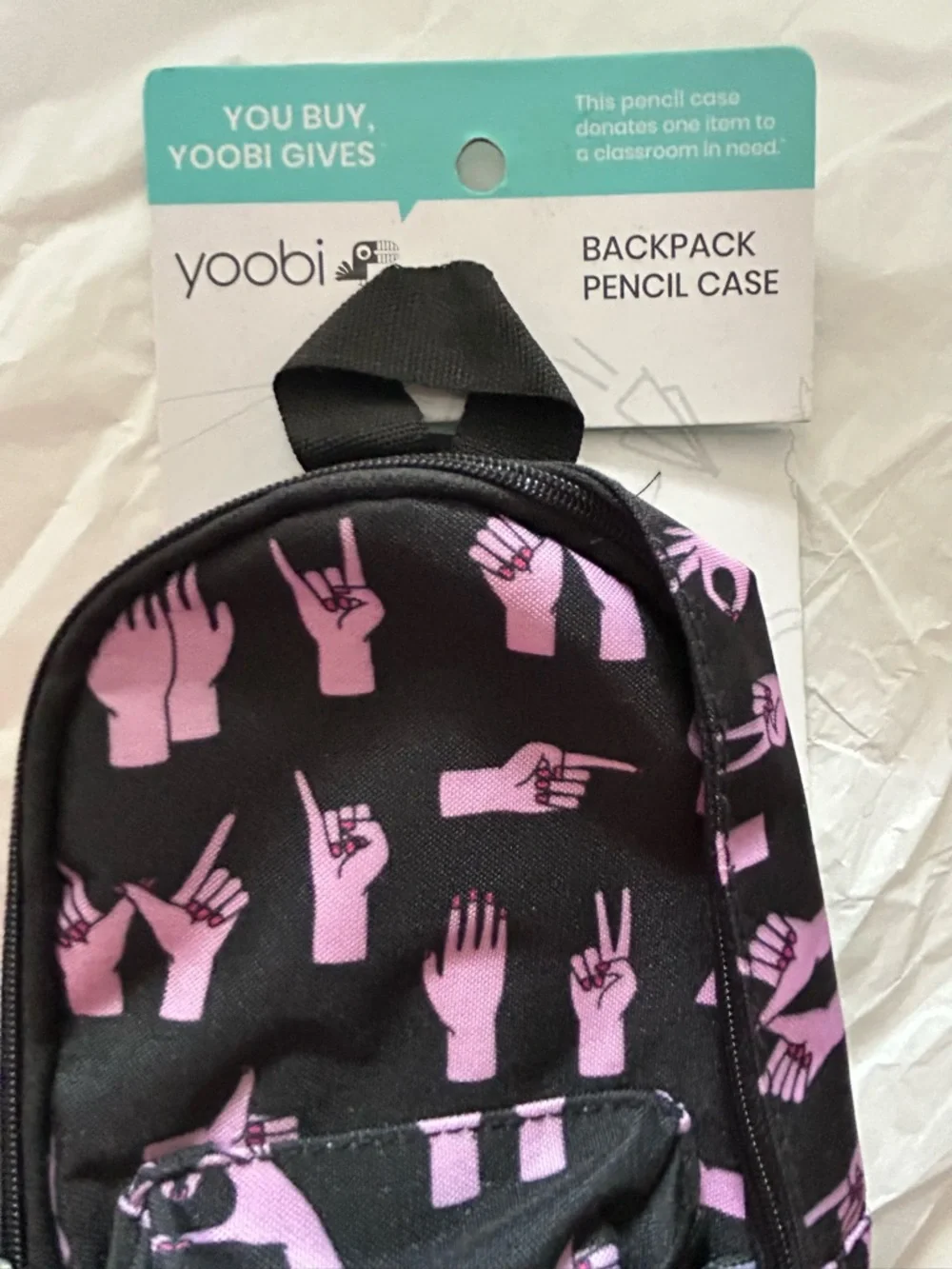 YOOBIE Hand Signs Mini Backpack Pencil Case Novelty Graphics Black Pink New